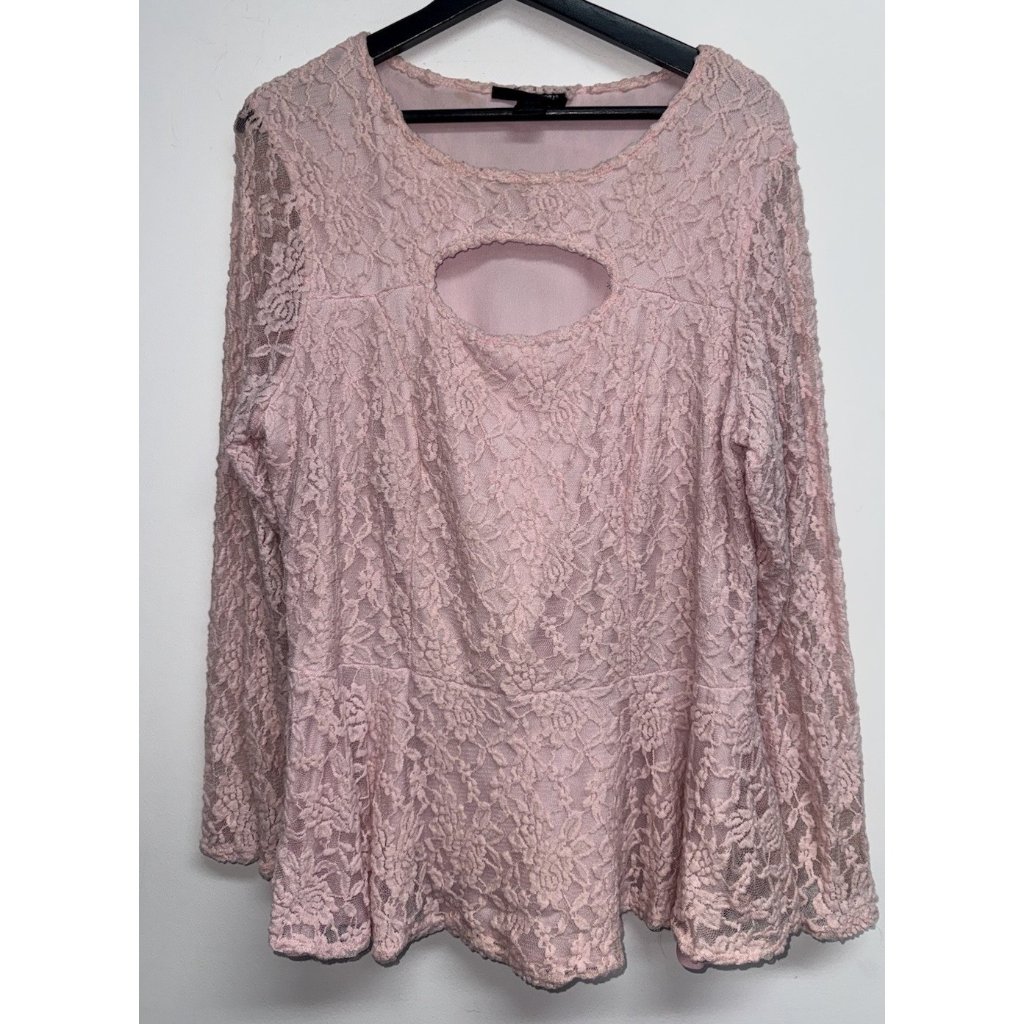 Floral Lace Top Plus 22 24 Pink Keyhole Cutout Romantic Coquette Boho Soft Girl